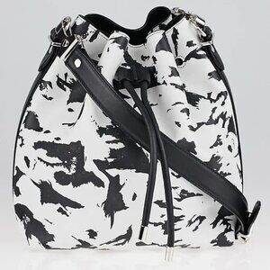 Proenza Schouler White/Black Feather Print Leather Medium Bucket Bag $1425